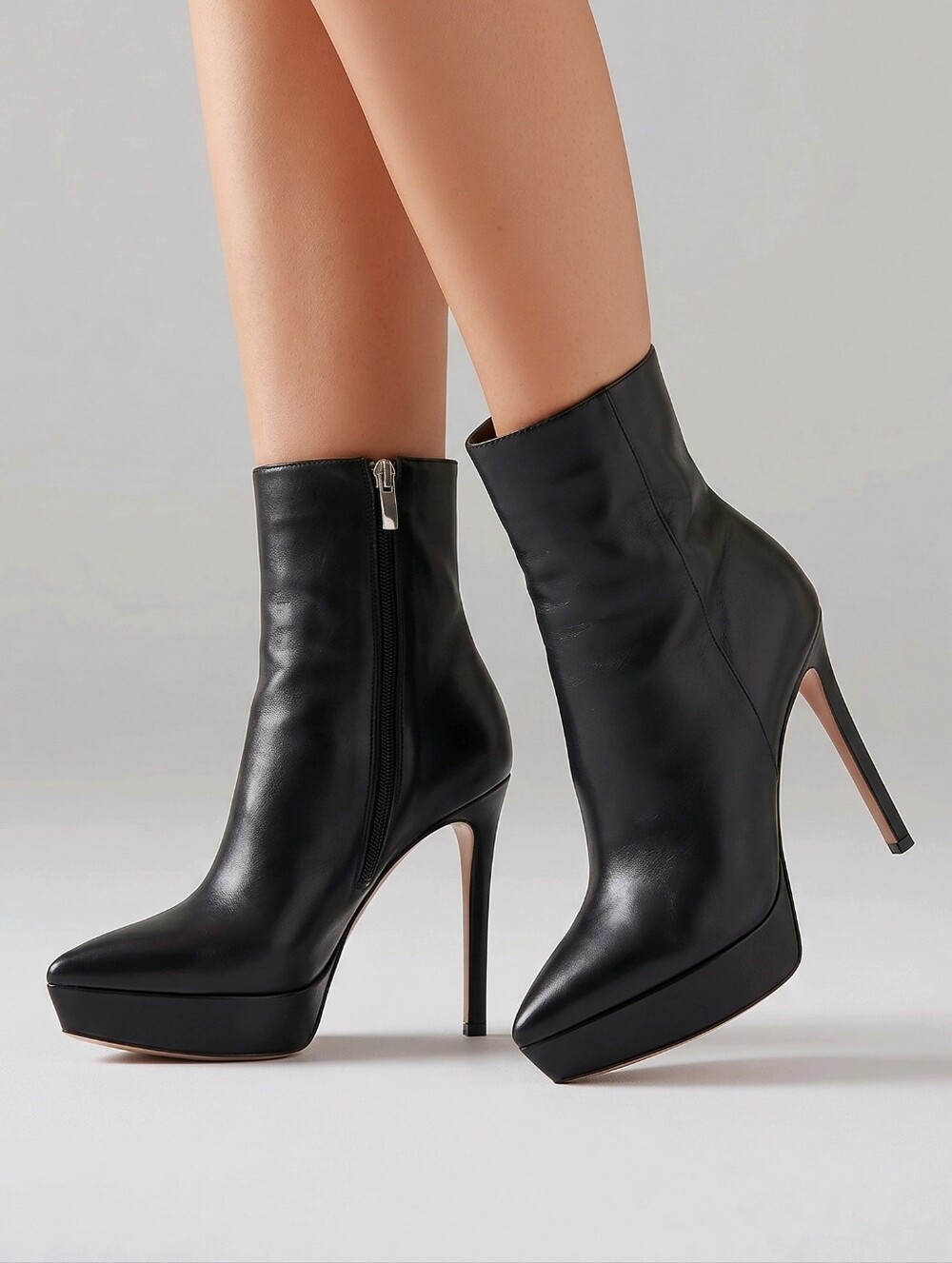 Gianvito Rossi Black Leather Platform Ankle Boots with Side Zip